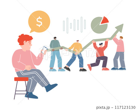 make investment gain earning money invest expert working together graph graphic chart characters maintain chart performance 117123130
