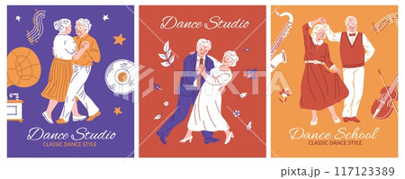 Active dancing for older people is depicted in a set of posters. 117123389