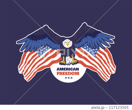Bald Eagle with USA flags, bird with national symbol United States of America, Patriotic American freedom vector design Bald Eagle with USA flags, bird with national symbol United States of America, Patriotic American freedom vector design 117123505