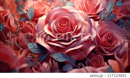 バラ 薔薇 花 植物 白 ピンク 117124681