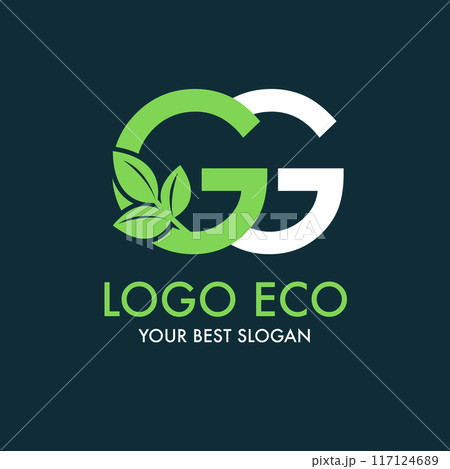 Eco logo design with GG letters and leaves in a vector illustration 117124689
