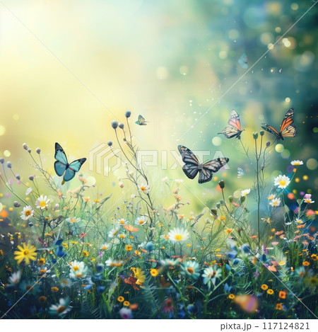 Abstract spring green grass on meadow background. 117124821