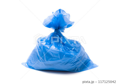 Blue garbage bag isolated on white background Blue garbage bag isolated on white background 117125042