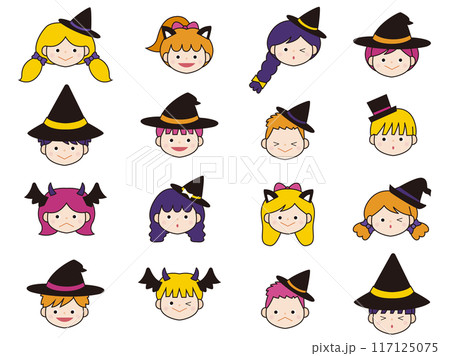 ハロウィンの仮装をした子供たちのアイコンイラスト、線あり 117125075