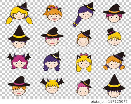 ハロウィンの仮装をした子供たちのアイコンイラスト、線あり 117125075