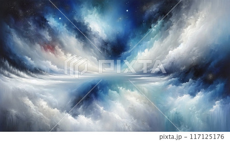 2025色彩のカレンダー　青く輝く夜空と雲に11月　惑星が海面に反射した幻想的な風景画 117125176