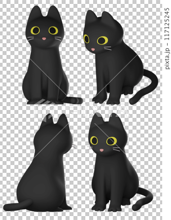 cute black cat sitting 3D image 117125245