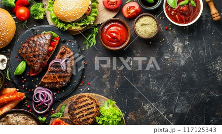The fast food meal in the black background 117125343