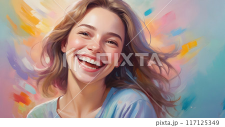 Happy woman smile and cheerful withcolorful background 117125349