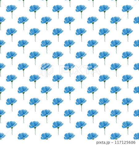 Seamless pattern of cornflowers for your design. Floral decor. Modern simple watercolor illustration. Floral element. Ideal for summer decor and clothing 117125686