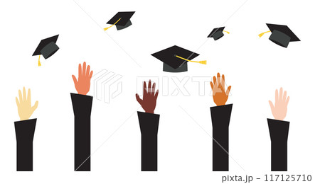 Hands throwing graduation hats Hands throwing graduation hats 117125710