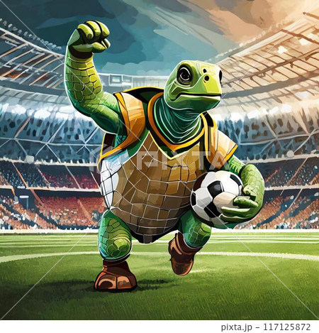 サッカーボールで遊ぶ亀 117125872