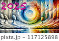 2025色彩のカレンダー　絵の具で描いた抽象的な表紙 117125898