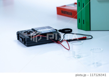 Electroplating experiment in chemistry laboratory. Electroplating experiment in chemistry laboratory. 117126341
