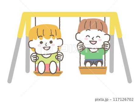 ブランコで遊ぶ子供たちのイラスト 117126702