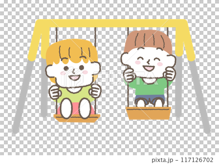 ブランコで遊ぶ子供たちのイラスト 117126702