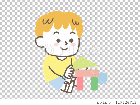 Illustration of a boy playing with building blocks Illustration of a boy playing with building blocks 117126713