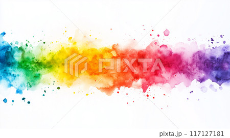 虹色、カラフルな水彩の背景、ペイント筆致 117127181