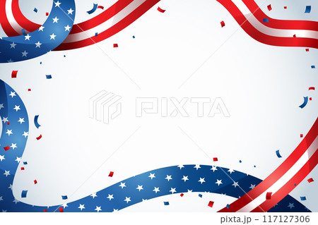 America flag ribbons on border of white background . Vector . 117127306