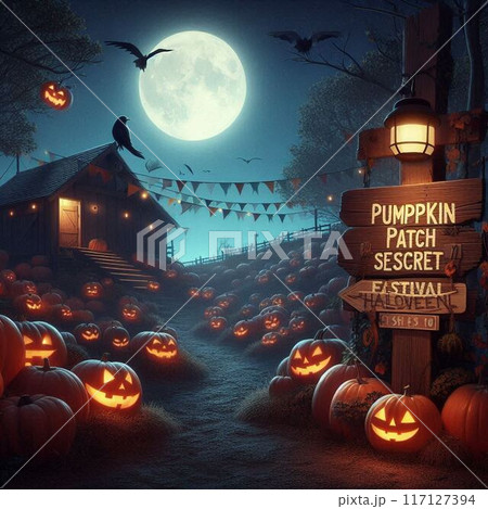 ハロウィンのかぼちゃと怖い家 117127394