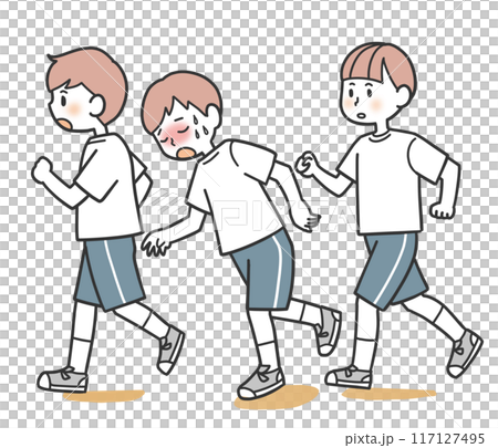 A boy who is about to collapse during physical education class 117127495