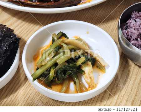 Koreaf traditional food young radish kimchi Koreaf traditional food young radish kimchi 117127521