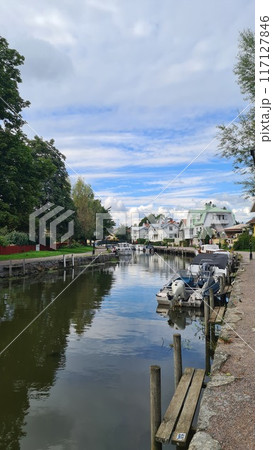 Village at the side of a river 117127846