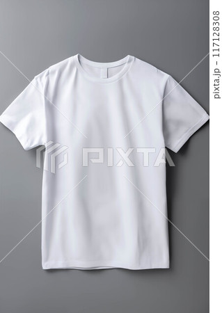 a simple clean white T-shirt as an object on a gray background, as a template for labels and design 117128308