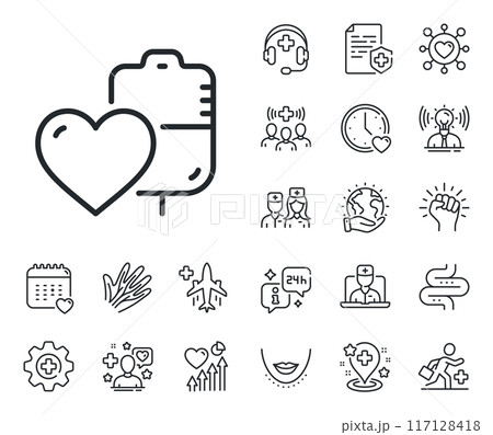 Medical donor sign. Online doctor, patient and medicine outline icons. Donate blood line icon. Plasma symbol. Blood line sign. Veins, nerves and cosmetic procedure icon. Intestine. Vector Medical donor sign. Online doctor, patient and medicine outline icons. Donate blood line icon. Plasma symbol. Blood line sign. Veins, nerves and cosmetic procedure icon. Intestine. Vector 117128418