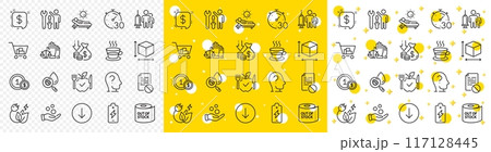 Outline Internet shopping, Usd coins and Box size line icons pack for web with Coffee cup, Battery charging, Payment message line icon. Repairman, Court jury, Deflation pictogram icon. Vector Outline Internet shopping, Usd coins and Box size line icons pack for web with Coffee cup, Battery charging, Payment message line icon. Repairman, Court jury, Deflation pictogram icon. Vector 117128445