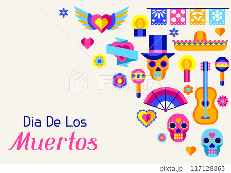Day of the Dead greeting card. Dia de los muertos. Mexican celebration. 117128863