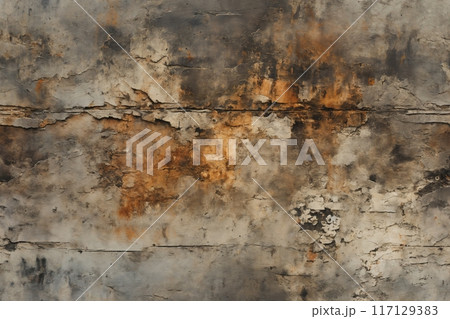 old wall with white plaster is weathered, for background or texture 117129383