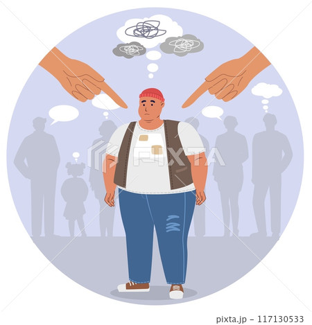 Overweight man feeling social pressure flat vector illustration Overweight man feeling social pressure flat vector illustration 117130533