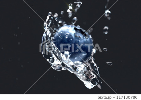 Blueberry falling water splash mockup, depth of field, dark background 117130780
