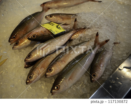 沖縄の魚市場泊いゆまちで売られている県魚グルクン 沖縄の魚市場泊いゆまちで売られている県魚グルクン 117130872