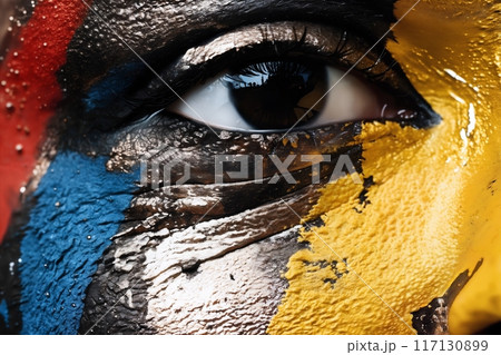 portrait of a woman with decorative and artistic makeup on her face 117130899