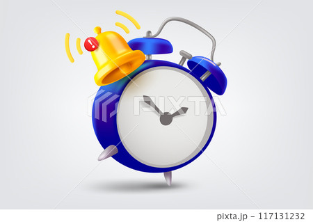 Blue alarm clock with ringing bell. Vector 3d illustration 117131232