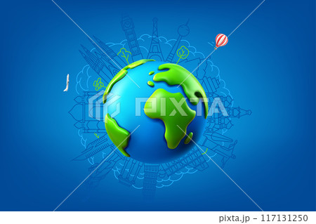 World travel concept with the Earth and sights. 3d vector illustration World travel concept with the Earth and sights. 3d vector illustration 117131250