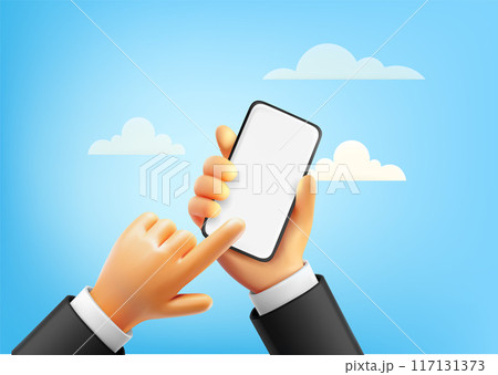 Man using mobile application on modern smartphone. 3d illustration 117131373