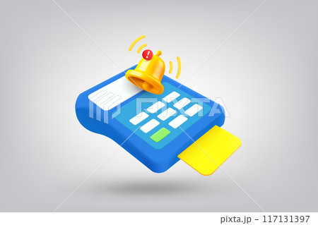 Payment terminal with notification bell. 3d vector illustration Payment terminal with notification bell. 3d vector illustration 117131397