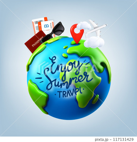 Enjoy summer travel concept. 3d vector banner with lettering label Enjoy summer travel concept. 3d vector banner with lettering label 117131429