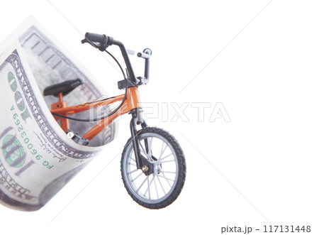 image of bicycle money banknote white background 117131448
