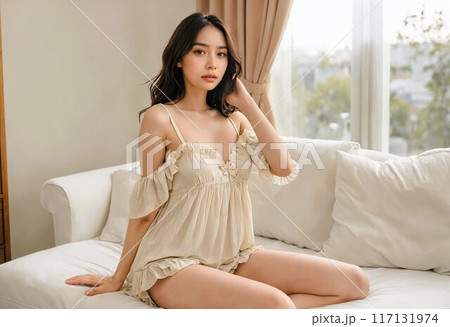 ランジェリー姿の若い女性  ランジェリー姿の若い女性  117131974