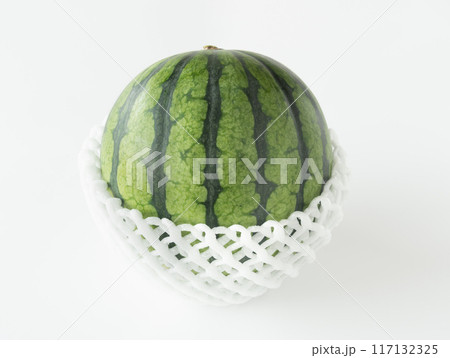 フルーツキャップで保護された小玉スイカ1玉　緩衝材 117132325