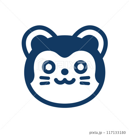 かわいい張り子犬のアイコン。犬の張り子の顔の、青い線画のイラスト素材。 117133180