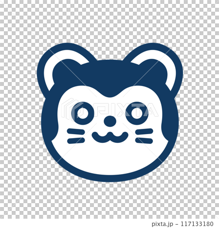 かわいい張り子犬のアイコン。犬の張り子の顔の、青い線画のイラスト素材。 117133180