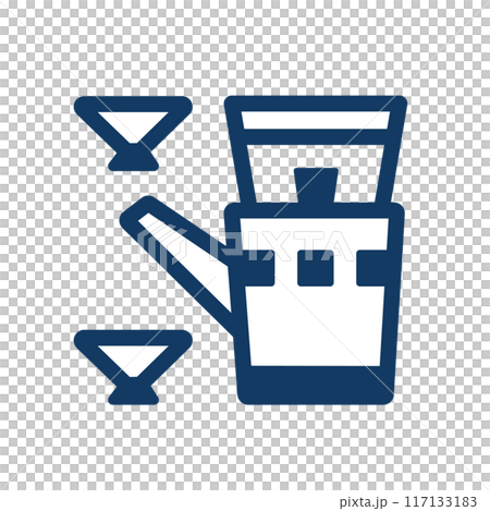 可愛的清酒圖示。新年聖酒和 ochoko 的藍色線條畫的插圖素材。 可愛的清酒圖示。新年聖酒和 ochoko 的藍色線條畫的插圖素材。 117133183