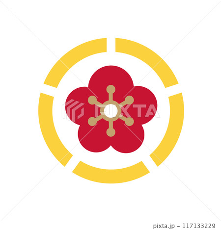 かわいい梅の花の家紋のアイコン。お正月のシンプルな赤い梅の家紋のイラスト素材。 117133229