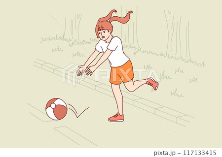 Little girl plays ball on road, putting own life at risk because of lack of parental supervision 117133415