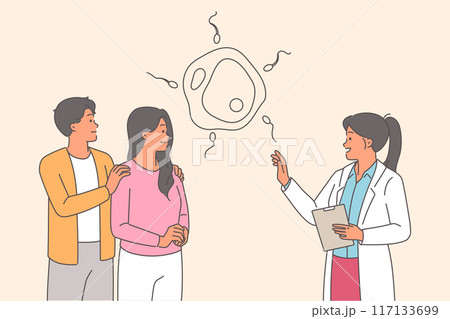 Family planning lesson for couple from gynecologist explaining rules reproduction 117133699